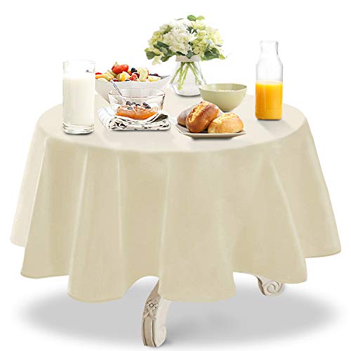 YEMYHOM 100% Polyester Spillproof Tablecloths for Round Tables 60 Inch Indoor Outdoor Camping Picnic Circle Table Cloth (Off White)