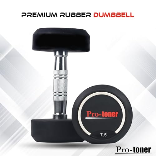 Image of Protoner Premium Rubber Coated Steel Dumbbells for Home Gym, Weightlifting, Bodybuilding, Crossfit, Yoga, Pilates, Pair (15 kg (7.5kg+7.5kg))