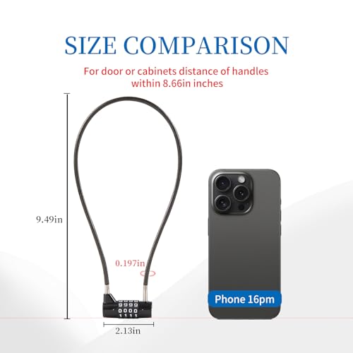 Image of Combination Lock Cable Lock with 4 Digits Cabinet Lock with 9 inch Durable Cable Ideal for lockers, Gym, gate, Fence, Toolbox, case, hasp Storage and Outdoor(47.6) (9 inch)