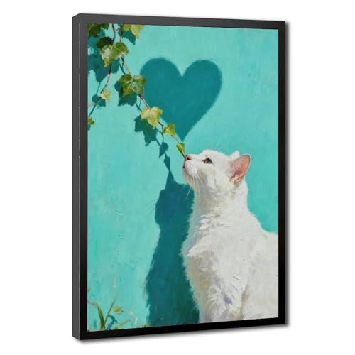 Toile chat lierre en cœur, le tableau idéal pour cocooner chez soi