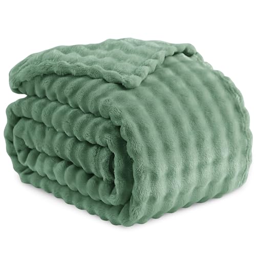RUIKASI Kuscheldecke Flauschig Grün Bubble Decke - 150x200cm Sofadecke & Couchdecke aus Plüsch Warme Fleece für Wohnzimmer Deko Blanket Dicke Wohndecke
