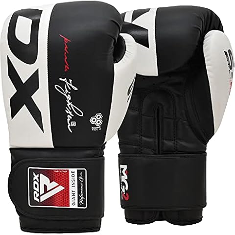 RDX Boxhandschuhe Männer, Echt Rindsleder Muay Thai Kickboxen Sparring Punchinghandschuhe, Boxsack Sandsack Training MMA Kampfsport Kickboxhandschuhe, Adult Boxing Gloves 10 12 14 16oz Weiß Schwarz Cover