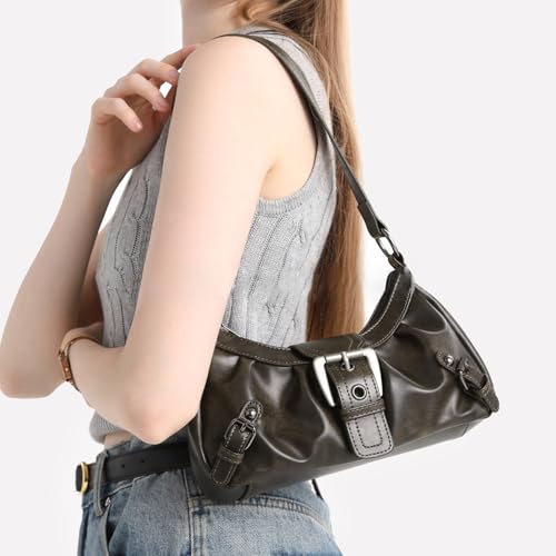 Women's Y2K Purse, Vintage PU Leather Goth Purse, Buckle Shoulder Purses, Punk Hobo Handbag Clutch Bag3