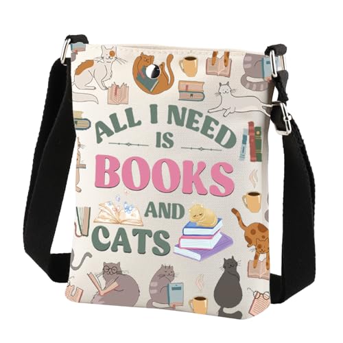 Books And Cats Crossbody Bag Bookish Gifts For Book Lovers Book Reader Gift All I Need Is Books And Cat Cell Phone Sling Bag3