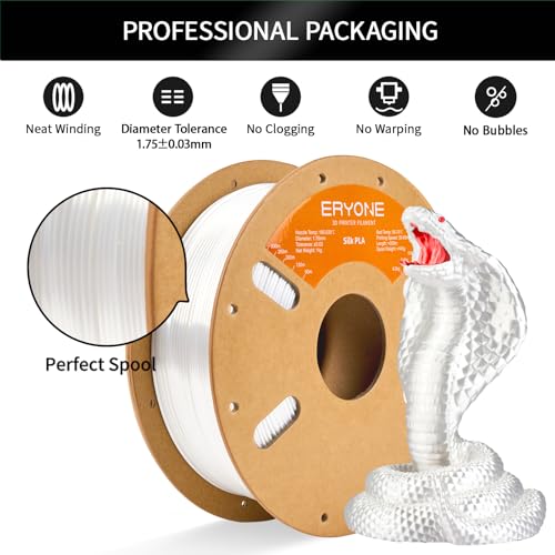 Image of ERYONE Silk PLA Filament for 3D Printer 1.75mm + /- 0.03mm, Shiny Filament 1kg (2.1lbs) /Spool, Silk White