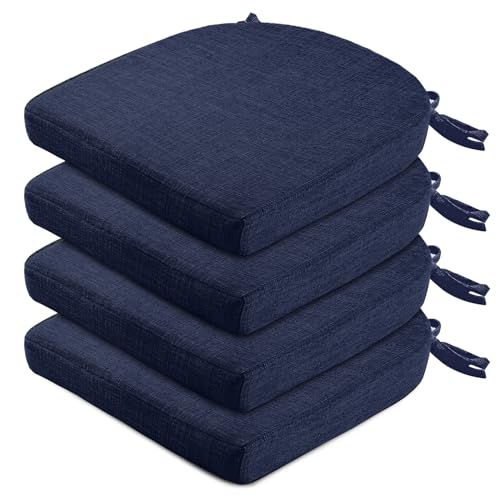 Image of Wellsin Chair Cushions for Dining Chairs 4 Pack - Kitchen Chair Cushions with Ties and Non-Slip Backing - Dining Chair Pads 16 inchX16 inchX2 inch, Navy