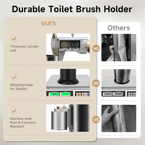 Image of Black Toilet Brush and Holder,Extra Long Handled Toilet Brush for Bathroom,Stainless Steel Heavy Duty Toilet Bowl Brush,Deep Cleaning Modern Toilet Cleaner Brush -Space Saving