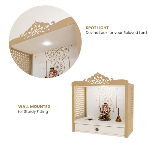 Image of Krishna Mandir Metal Wall Mounted Pooja Mandir for Home - 18x10x20 Inch Dual-Tone Home Temple with Drawer, Pull-Out Tray & Built-in Light - Termite Proof & Fire Resistant