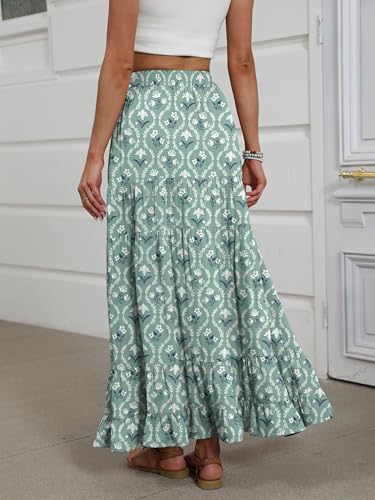 Image of ANRABESS Womens Maxi Skirt Elastic High Waist Swing Tiered A-line Flowy Pleated Boho Beach Vacation Long Skirts