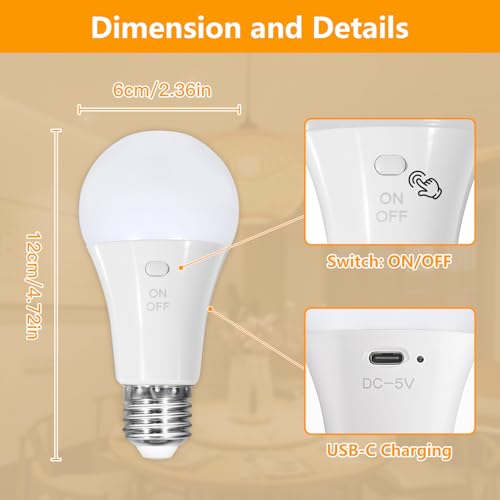 Dehobo Glühbirne Mit Batterie E27 Aufladbare Glühbirne Mit Fernbedienung - 7W Wiederaufladbare Ladung Camping Lampe 3 Farben Dimmbare - Akku birne Mit Timing Funktion Mit Taste, Outdoor Lampe 2 Packs