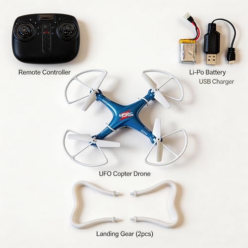 Image of UFO Copter RC Drone for Kids & Beginners | 6-axis gyroscope | 4-Axis Quadcopter with Propeller Guards | Stable Flight, Lightweight Design | Auto Return | Indoor & Outdoor Toy Drone (Blue & White)