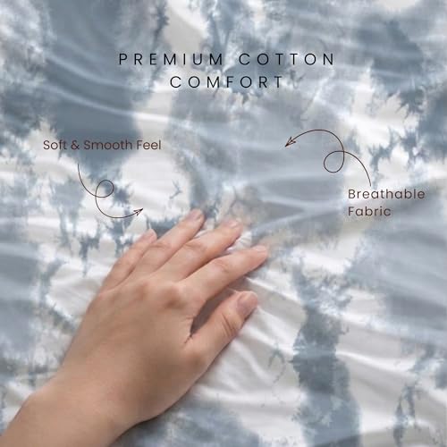 Image of VELOURA Tie-Dye Bedsheet Set, 100% Cotton, King Size 108x108 Inches, 300 Thread Count, with 2 Pillow Covers (Dark Blue)
