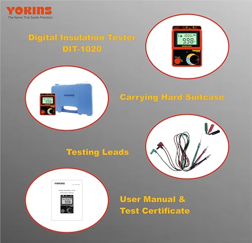 Image of Yokins YIDIT-1020 Digital Insulation Resistance Tester | 1000V, 20 GΩ | ABS Body | Battery Operated (AA) | Includes Carrying Bag | Large LCD Display with Calibration Certificate