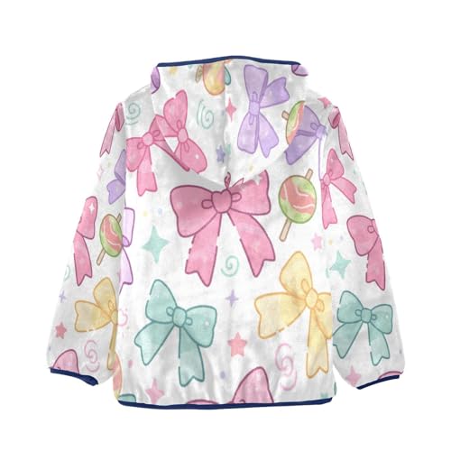 Colorful Bows and Candies Pattern Toddler Fleece Jacket Girl Boys Hooded Fleece Jacket Coat Warm Outwear Zip-up 3-10T2