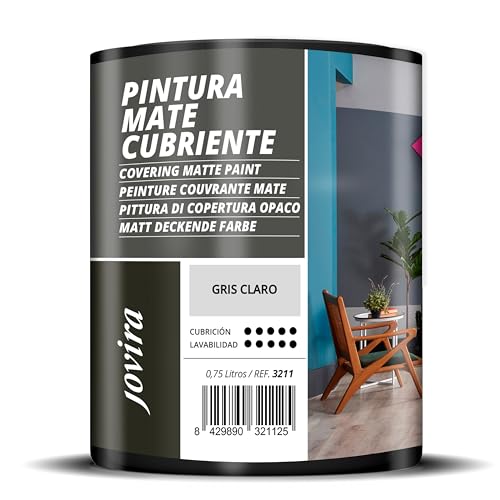 JOVIRA PINTURAS Pintura Mate Cubriente | Colores | Pintura interior-exterior con excelente poder cubriente. (750 Mililitros, Gris Claro)-T