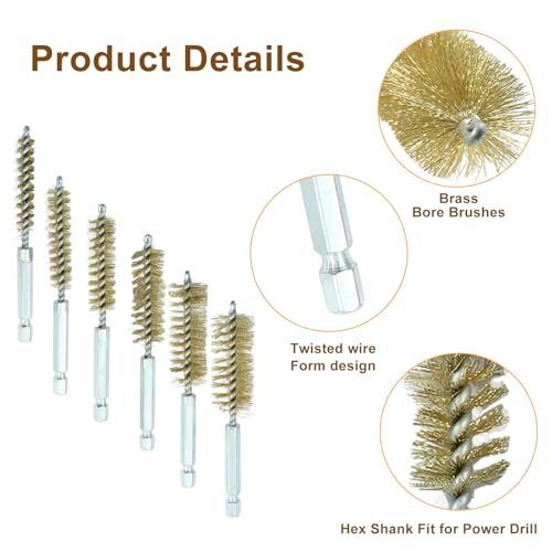 Image of 12 Pcs Stainless Steel & Copper Bore Brush Set, Twisted Wire Drill Brush, Wire Cleaning Brush Set with 1 /4 inch Hex Shank Handle for Power Drill Plumbing Tools (8 /10 /12 /15 /17 /19mm)