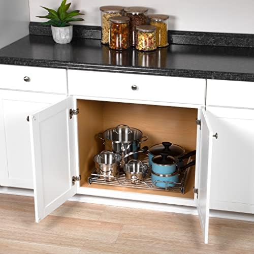 Pull-Out Shelves for Cabinets  Heavy Metal Slide-Out Drawer - Sliding for Pantry or Cabinet Perfect for Pots, Pans etc. Basket Measures 55.88 W x 43.18 D x 5.08 H Requires at Least 23 ¼ Opening