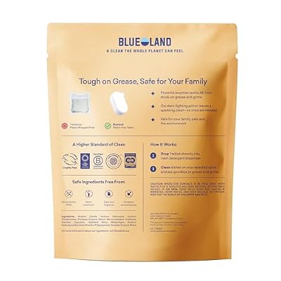 BLUELAND 100% Plastic-Free Dishwasher Detergent Tablets, Starter Set, 60 Count with tin, Lemon Zest, Eco-Friendly Dishwashing Pods, Natural, USDA Certified biobased