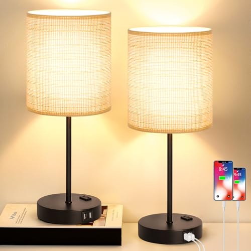 Lynnoland Set of 2 Touch Control Table Lamps, 3-Way Dimmable Bedside Nightstand Lamps for Bedroom Living Room Nursery, 800 Lumens 3000K Warmlight Bulbs Included by Lynnoland - Used condition - US$41.27