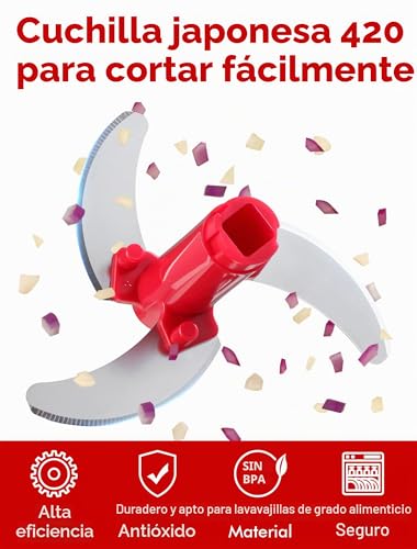 Miniatura 2 de Picadora Manual, Picador De Verduras Para Cocina, Cortador De Verduras Manual Con Cuchilla De Acero Inoxidable 420, Picadora De Alimentos Para Ajo, Ensalada, Salsa, Frutos Secos, Carne, Rojo.