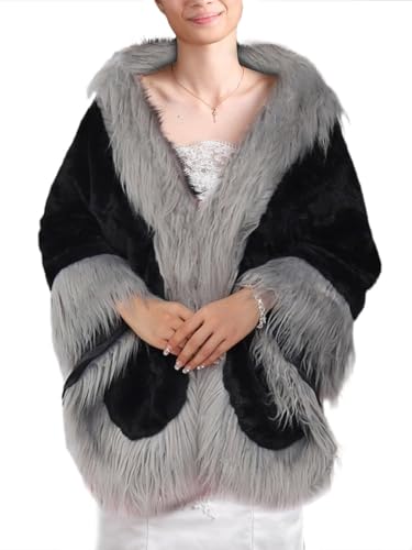 Aukmla Wedding Faux Fur Shawls and Wraps Bridal Fur Coat Winter Cape Stole with Rhinestones Brooch for Brides and Women
