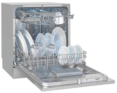 Exquisit® Lavavajillas Compacto 55cm, 8 Servicios, Plateado, Clase D, Apertura Automática, Secado...