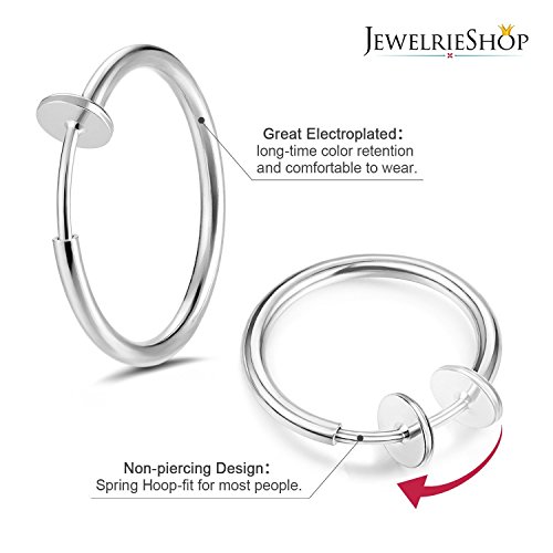 JewelrieShop Clip on Hoop Earrings for Women Fake Nose Ring Faux Lip Septum Ring Fake Cartilage Earrings Spring Endless Hoop Earrings Non Piercing Lobes Men (5 Pairs,13mm-25mm,Mixed Colors/Sized)2