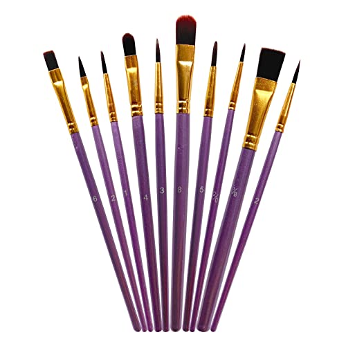 1 Pack 10 Pcs Paint Brushes, Nylon Hair Paint Brushes