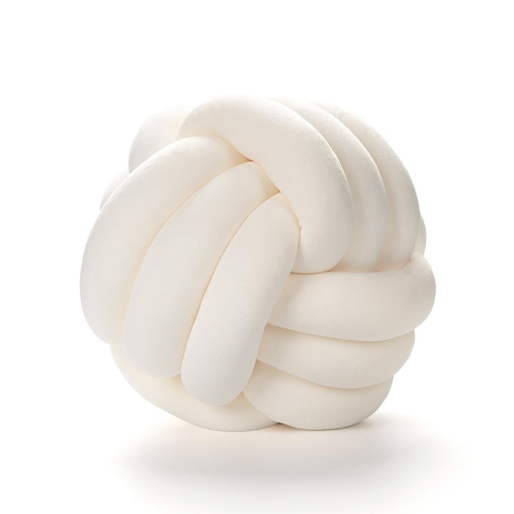 gepas Knot Ball Pillows, Handmade Woven Round Ball Throw Pillow For Home Sofa Bedroom Decor Knotted Pillows (Creamy White; 27CM)
