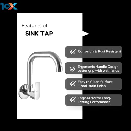 Image of 10X Rotatable Brass Kitchen Sink Tap ST-441123 Wall Mount Chrome Plate