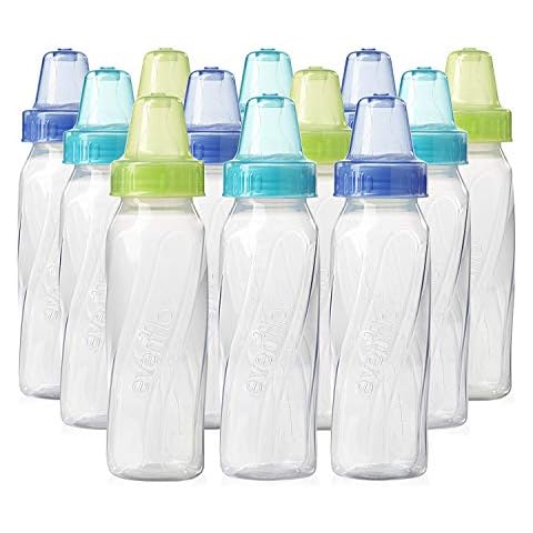 Evenflo Feeding Classic Clear Plastic Standard Neck Bottles for Baby, Infant and Newborn - Teal/Green/Blue, 8 Ounce (Pack of 12) Cover