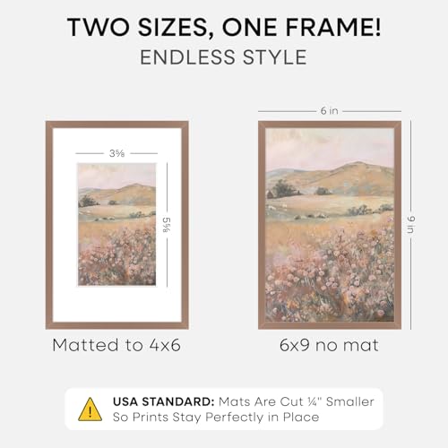 Image of Homeforia 6x9 Picture Frame Mocha, High End Metal 6 x 9 Frames with Mat 4 by 6 for Print, Photo Frame 6x9 Mocha Matted to 4x6 inches Art, 6by9 Wall or Tabletop Frames, Tempered Glass, Wall Kit, Set of 2