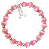.925 Sterling Silver Stretchy Pink Breast Cancer Packaged Awareness Bracelet- 8mm