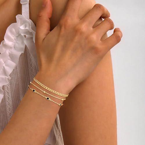 Gold Bracelets for Women Dainty 14K Gold Plated Stack Set Trendy Stackable Bracelets for Women Waterproof Adjustable Bracelet Stack Jewelry Birthday Gift2