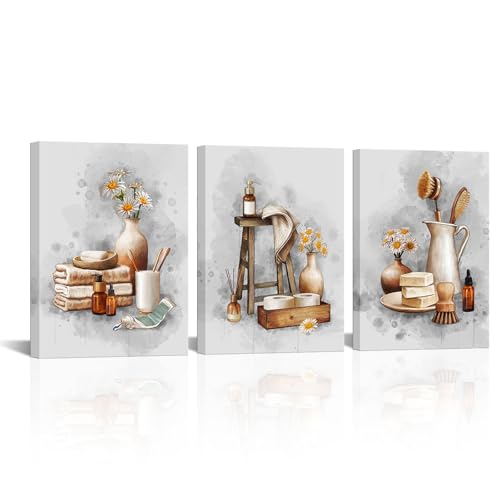 Biuteawal 3 Panels Farmhouse Bathroom Decor Wall Art Toiletry with