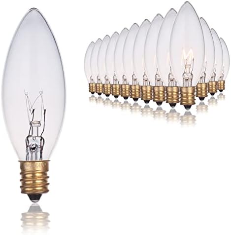 MAINDECO Clear Candelabra Torpedo Tip Replacement Bulbs 25 Pack, 7 Watts Edison Incandescent Light Bulbs for Chandeliers Electric Window Candle Lamps, C26/E12 Base