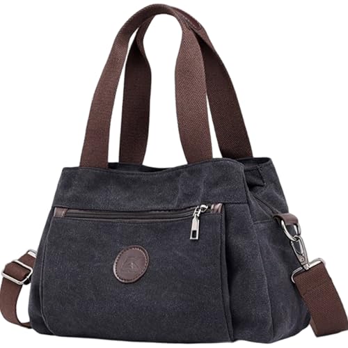 Sac à main en toile femme grand format multipoches avec bandoulière ajustable et poignée