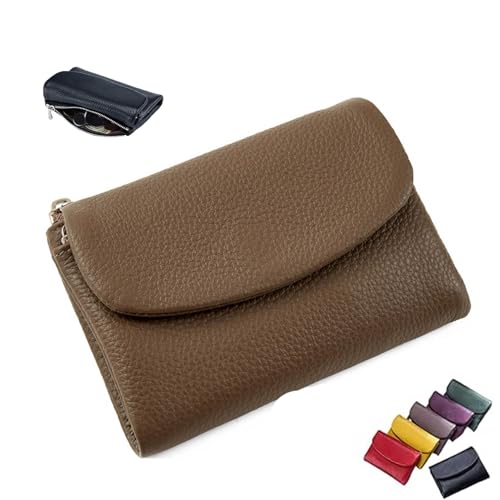 Joyfullygo Wallet, Unisex Pebble Leather Wallet, 5.3in Genuine Leather Coin Purse With Credit Card Holder, Multi-Compartment Coin Holder & Cash Slots, Genuine Leather Wallets For Men And Women (Khaki)