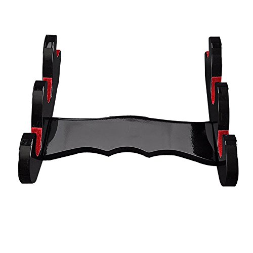 Handmade Sword 677 Wood Piano Lacquered Three Tier Hung on Wall Sword Stand, Black