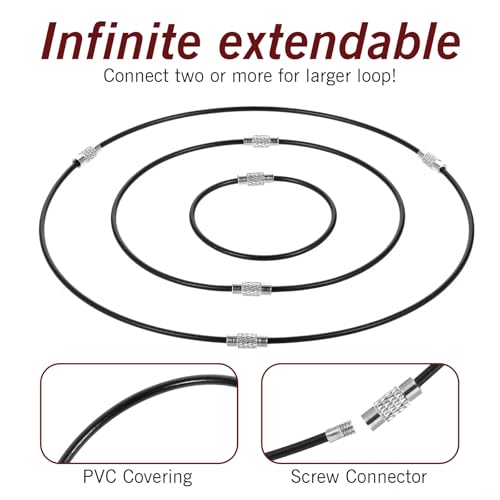 Image of 120 Pack Wire Keychain Cable, 6 Inches Stainless Steel Wire Ring, 2mm Loops Cable Key Ring, Key Chain Rings, Coated Heavy Duty Luggage Tags Loops for Hanging Keyring Keys Tag Keepers Black