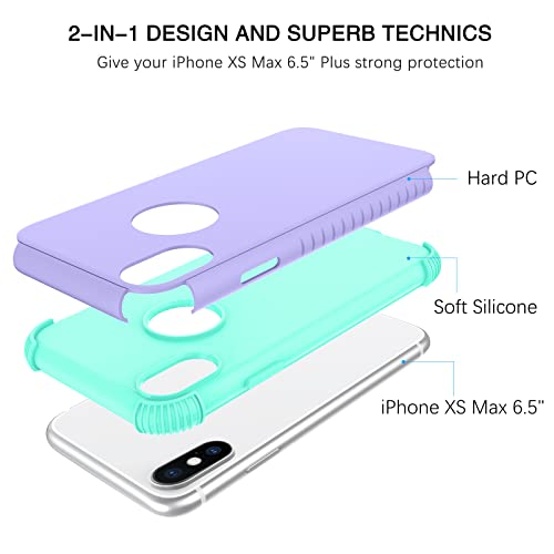 Bentoben Iphone Xs Max Case, Phone Case Iphone Xs Max, Heavy Duty 2 In 1 Full Body Rugged Shockproof Protection Hybrid Hard Pc Bumper Drop Protective Girls Women Boys Iphone Xsmax Covers, Purple/Mint #TOP1