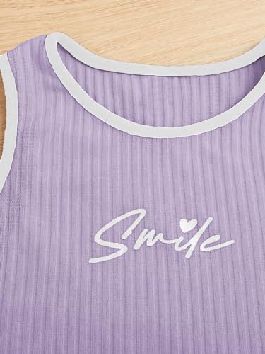 Milumia Girl's 2 Pack Letter Print Tank Tops Contrast Binding Rib Knit Sleeveless Top4