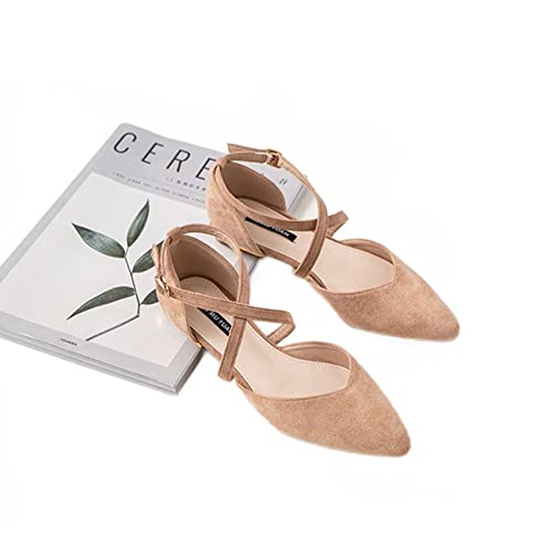 Julymens Women's Pointed Toe Ballet Flats Cross Ankle Strap D'Orsay Mary Janes4