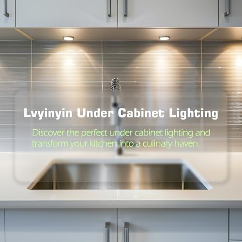 Image of Small LED Puck Lights for Uplight or Downlight, 120V Hardwired & Plug in Under Cabinet Lights Kit, RF Remote Control Dimmable, Daisy Chained Linkable, Black Wires, Daylight, 12 Lights