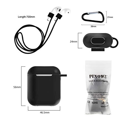 Silicone Case Cover With Cute Pompom Ball Keychain Compatible For Apple Airpods Charging Case – Shockproof Soft Skin And Anti-Lost Strap Suitable For Airpod Accessories (Black) #TOP1