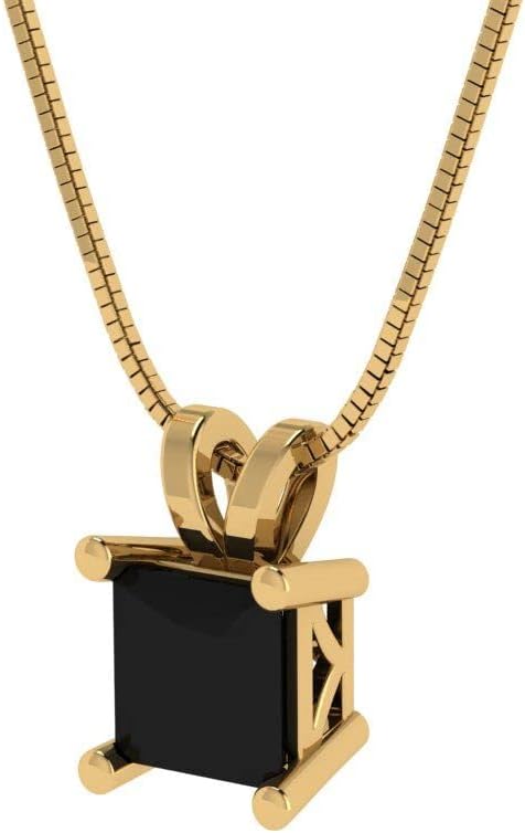 Clara Pucci 14K Yellow Gold Plated Solitaire 18" Box-Chain Necklace - Sterling Silver 2.5ct Princess Cut Onyx Pendant - Image 2