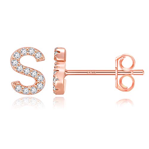 S Initial Stud Earrings for Women Monogram Earrings for Women 14K Rose Gold Plated CZ Alphabet Letter Earrings Initial Earrings for Girls Cubic Zirconia S Initial Earrings