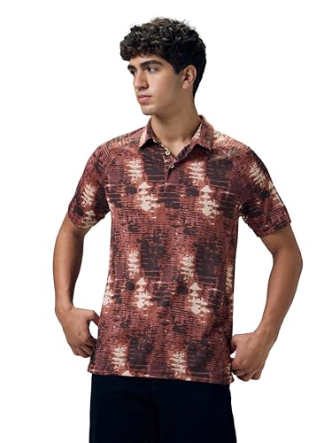 Image of TECHNOSPORT Men's Slim Fit All Over Print Polo Neck T-Shirt with Technocool+, UPF50+ for Regular Use