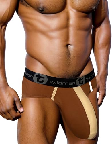 Wildmant Monster Cock Cotton Brief with Stripe Brown and Tan4
