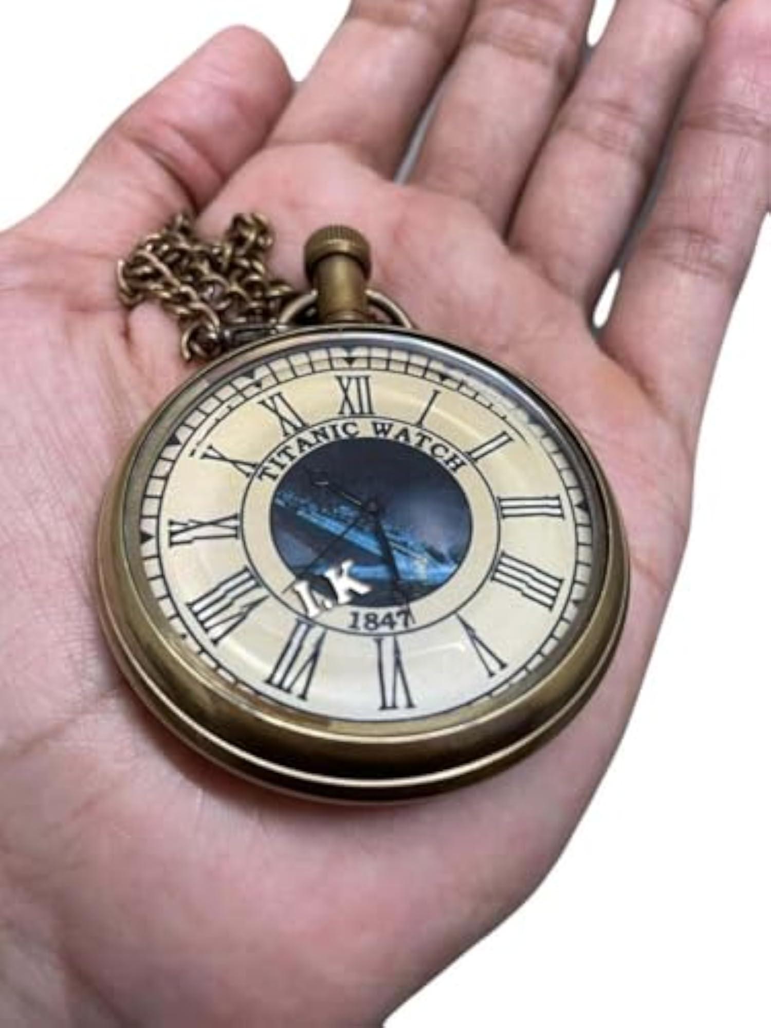 Vintage Brass Titanic Pocket Watch with Antique Finish